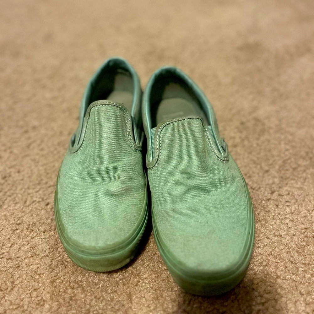 Green Canvas Slip-On Vans